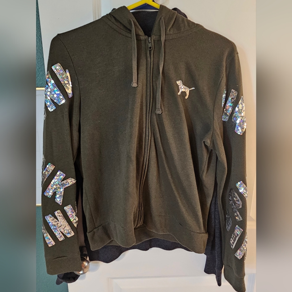 Green Sequin Zip-Up Hoodie